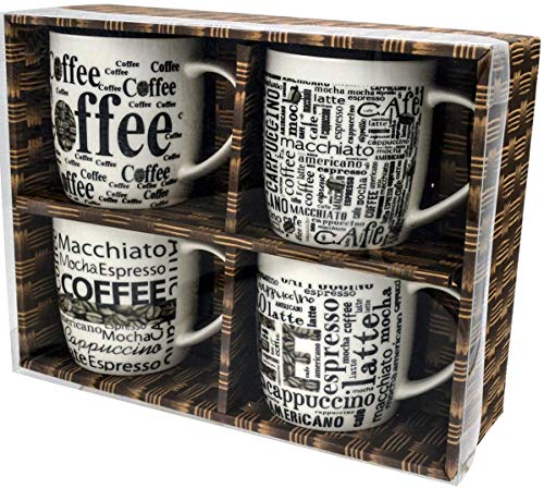 Rockin Set of 4 Coffee mugs (10 Ounce) Best quality Ceramic cup set with distinctive assorted Coffee vintage phrases, in exclusive Boxed gift set best Gift Set Home Decoration and Office