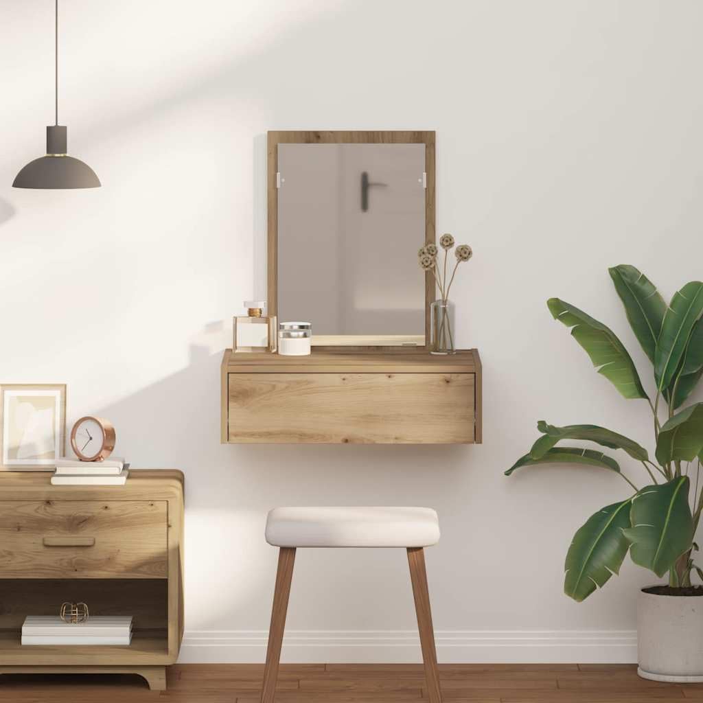 Tomostar Coiffeuse Murale avec Miroir, Table de Maquillage Suspendue avec Tiroir Table de Toilette Murale Marron 60 x 40 x 70 cm Bois d'ingénierie