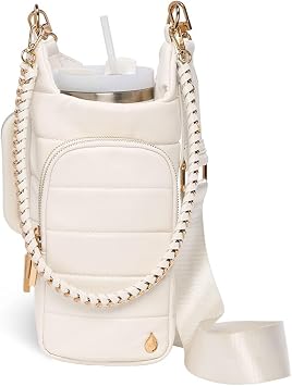 WanderFull HydroBag Handle, Vegan Leather Hands-Free Crossbody 40 Oz Water Bottle Carrier w/Strap Bundle