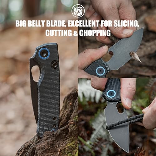 Image of Vosteed Porcupine EDC Folding Knife, 2.99'' 14C28N Steel Big Belly Blade, Top Liner Lock Micarta Handle - Lightweight Pocket knives for Men & Women Camping Hiking - A2601
