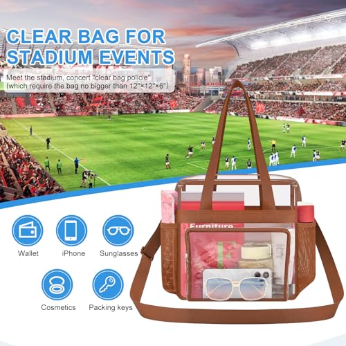 Image of Busiuw Clear Bag for Stadium Events, Stadium Approved 12x12x6 Clear Tote Bag for Sport Fan, Work Concert Travel