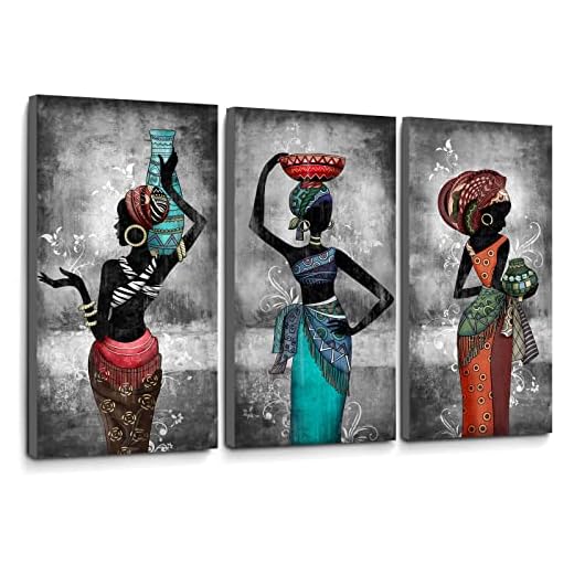 TIDOES Wall Art for Living Room- African American Wall Art - Women Canvas Artwork Wall Decorations for Bedroom Ready to Hang 16x32 inch x 3 pcs