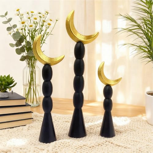 Juego de 3 estatuas de media luna islámica en negro miniatura 3