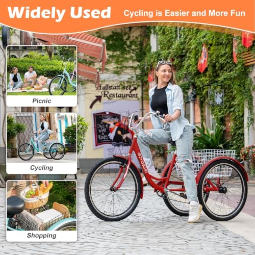 Image of Adult Tricycle, 7 Speed Adult Trike, 20 /24 /26 inch 3 Wheel Bike with Basket