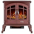 e-Flame USA Jasper Freestanding Electric Fireplace Stove Heater - Realistic 3-D Log and Fire Effect (Red)