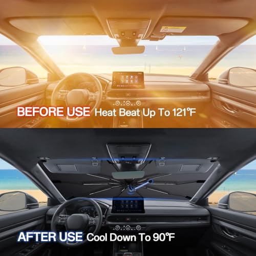 Image of Windshield Sun Shade for Tesla Model 3 2018-2026, Umbrella Car Shades with 360Rotating Shaft, Foldable Front Window Sunshade for UV & Heat Protection