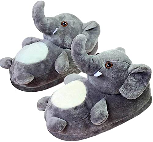 Image of Fluffy Hippo & Elephant Slippers - Oversized Warm House Slippers for Adults | Non-Slip Soft-Sole Indoor Slippers