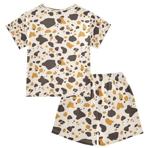ALAZA Cow Black Print Pajamas Set Short Sleeve Cotton Sleepwear Summer Pjs 2 Piece 5-14Y2
