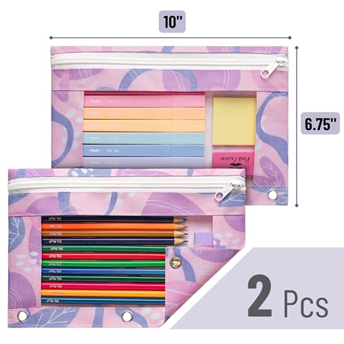 Image of Mr. Pen- Pencil Pouch for 3 Ring Binder, 2 Pack, 10 inchx6.75 inch, Smooth Zipper | Clear Window, Large Capacity Pencil Case with 3 Reinforced Grommets for School, Office, Supplies Storage