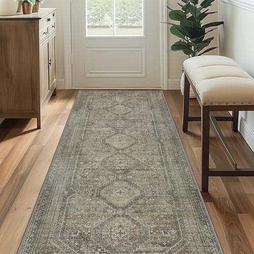 GENIMO 2x12 Non Slip Hallway Runner Rug, Machine Washable, Thin & Low Pile Lightweight for Kitchen, Laundry, Entryway, Bedroom & Living Room, Sage
