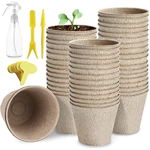 TCBWFY 3”Seed Pots for Planting,50 Pack Seed Starter Peat Pots,Heavy Duty Thickened Peat Pots for Seedlings,Paper Pulp Peat Pot Organic Germination Starter Pots for Planting,Planting Cups for Seeds Cover