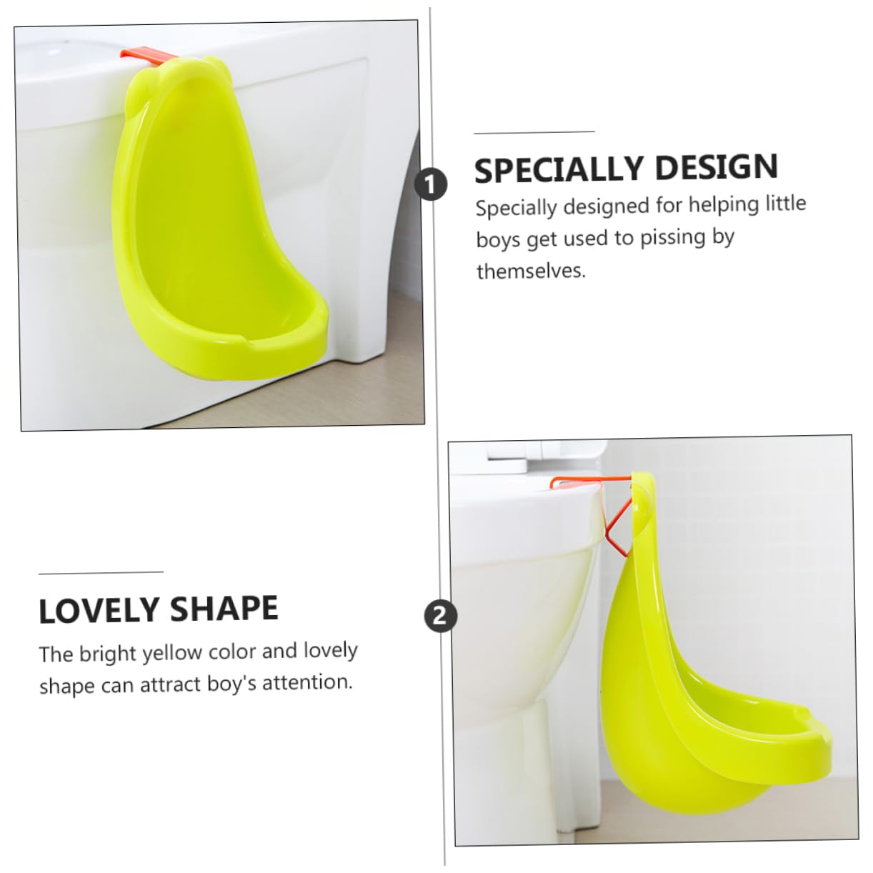 VICASKY 2pezzi Orinatoio Appendere Per Design Vasino Allenamento Per Maschi Colore Giallo Facile Usare e Resistente