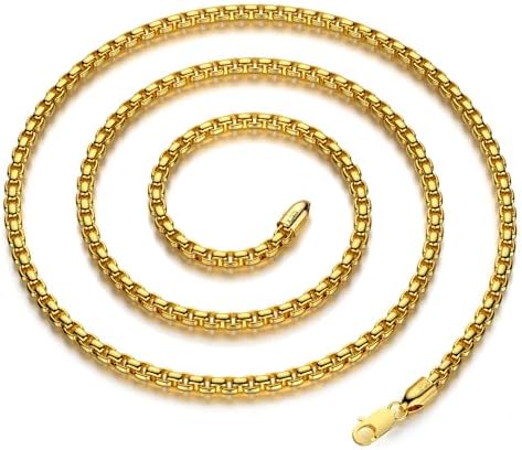 18K Gold/Silver Box Chain for Men with 925 Sterling Silver Lobster Clasp 4.5mm Necklace for Women Mens Box Chain 18K Gold/Silver Necklace Chain 16/18/20/22/24/26/30 Inches