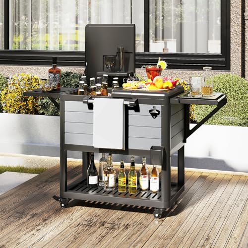 GOPLUS Carro Enfriador Móvil, 91 L Carrito Nevera con Ruedas, Estantes de Almacenamiento, Abridor de Botellas, Congelador para Exterior Jardín, para Camping, Barbacoa, Picnic