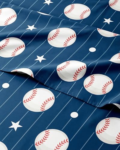 CGK Unlimited Kids Baseball Full 4 Piece Sheet Set - Boys Girls Teens Toddler - Easy Fit Deep Pockets - Ultra Soft Cooling & Breathable Sheets - Cute Cozy Fade & Wrinkle Free - Machine Washable