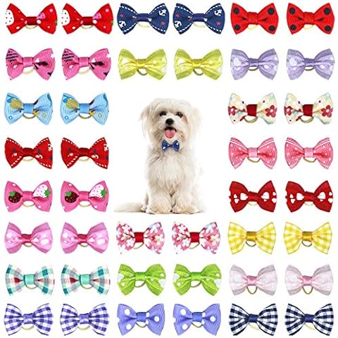 Netspower Hunde Haarschmuck Schleife Kopfschmuck, 50Pcs Haarnadel Haustiere Hundehaare Bögen Zubehör Pet Schmetterling Haarspange mit Gummibändern Cover