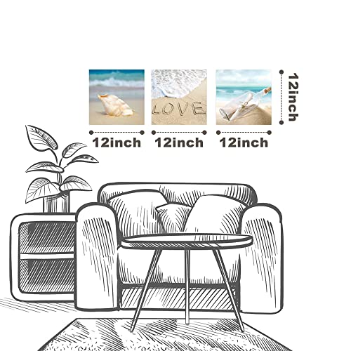 Beach Canvas Ocean Wall Art: Bathroom Tropical Seascape Artwork Coastal Theme Seashell Picture Sea Wave Print Calming Natural Seaside Landscape Relaxing Summer Seashore Scenery Painting For Bedroom #TOP1