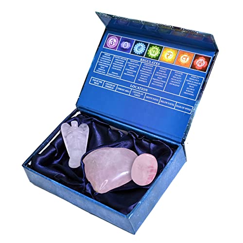 KACHVI Kristalle und Heilsteine Rosenquarz Kristalle Herz Sorge und Engel Reiki-Kristalle Heilkristalle und Steine Heilkristalle für positive Energie Vibrationen Kristall Geschenke 3er Set Cover