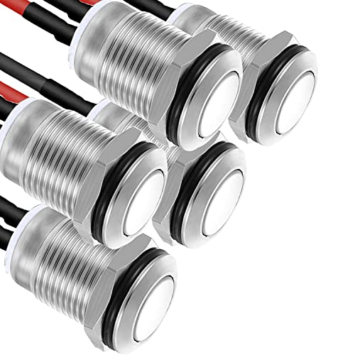 10 Interrupteurs Bouton-poussoir Momentané 12 Mm IP67 - Acier Inox, 2 Broches, 12V/2A - Pour Voiture, Lampe