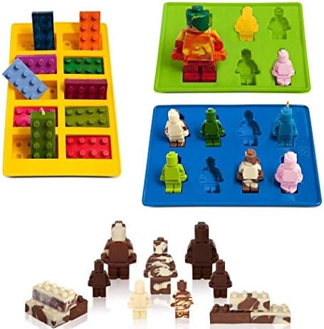 FantasyBear Robot Mold,Silicone Molds Set Building Blocks and Robots Birthday Cake Decoration Candy Molds Chocolate Molds Smile Ice Cube Candy Dessert Jello Molds (Robot Mold 3pcs Set)