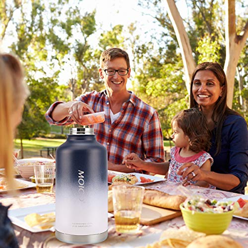 64 oz Stainless Steel Water Bottle, MOICO Double Wall Vacuum Insulated Water Bottle, Keeps Cold 24 Hours & Hot 12 Hours, BPA Free Leak Proof Wide Mouth with Travel Bag - Blue White - Thumbnail 7