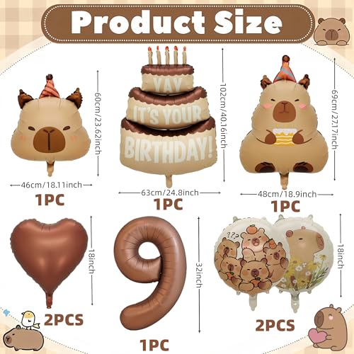 Image of Capybara Birthday Foil Balloon Set, 8-Piece Party Decor (9) | Reusable foil balloon set with capybara, cake,number . Perfect for birthday, baby shower, gender reveal & themed parties