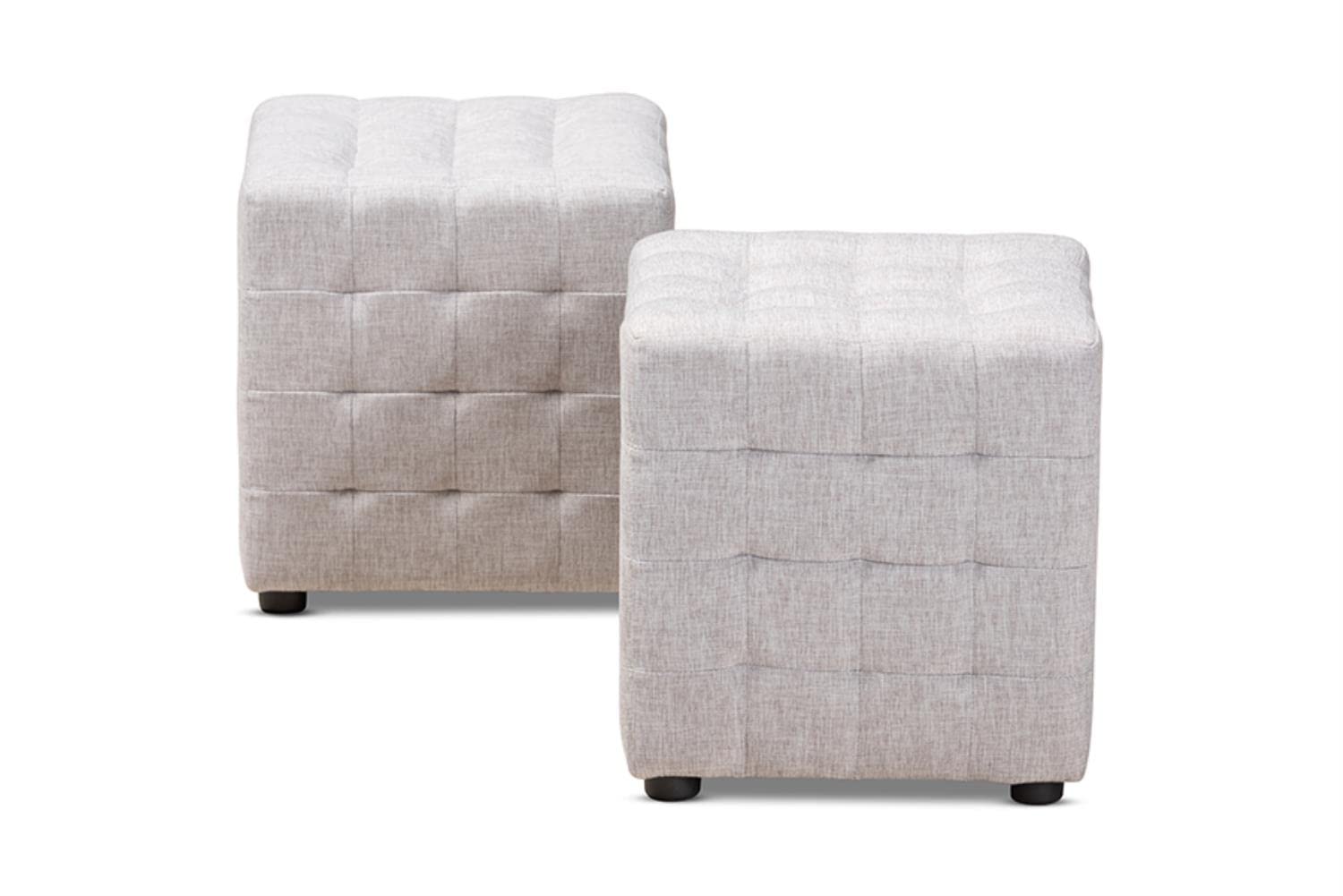 Baxton Studio Elladio Modern and Contemporary Greyish Beige Fabric Upholstered 2-Piece Tufted Cube Ottoman Set