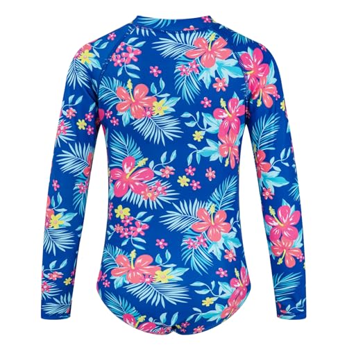 Image of JiAmy Girls Swimsuits - One Piece Bathing Suit, Long Sleeve Zipper UPF 50+, Quick Dry Beach Swimwear for Kid 4-12 Years