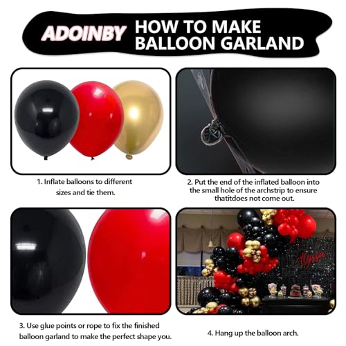 Image of Red and Black Gold Balloons Arch Kit, 140Pcs Different Sizes inch Red Black Gold Balloon and Confetti Party Balloon Garland Kit for Birthday, Wedding, Graduation, Anniversary, Prom Decorations
