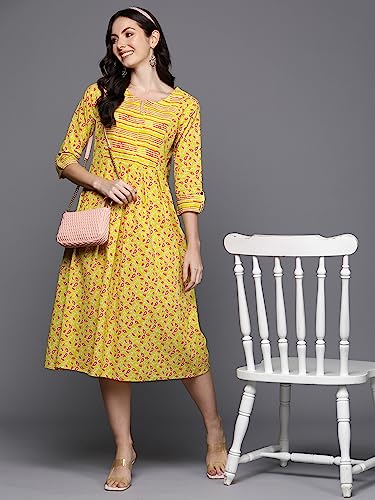Image of INDO ERA Women's A-Line Floral Cotton Ethnic Midi Dresses(23Prn4774)