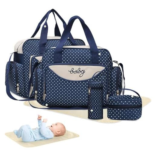 Max 46x14x30cm, Azul Escuro, Conjunto de 5 peças, Azul, Bolsa Multifuncional para Mães, Bolsa de Viagem para Mães, com Protetor Contra Umidade, Bolsa para Lanches