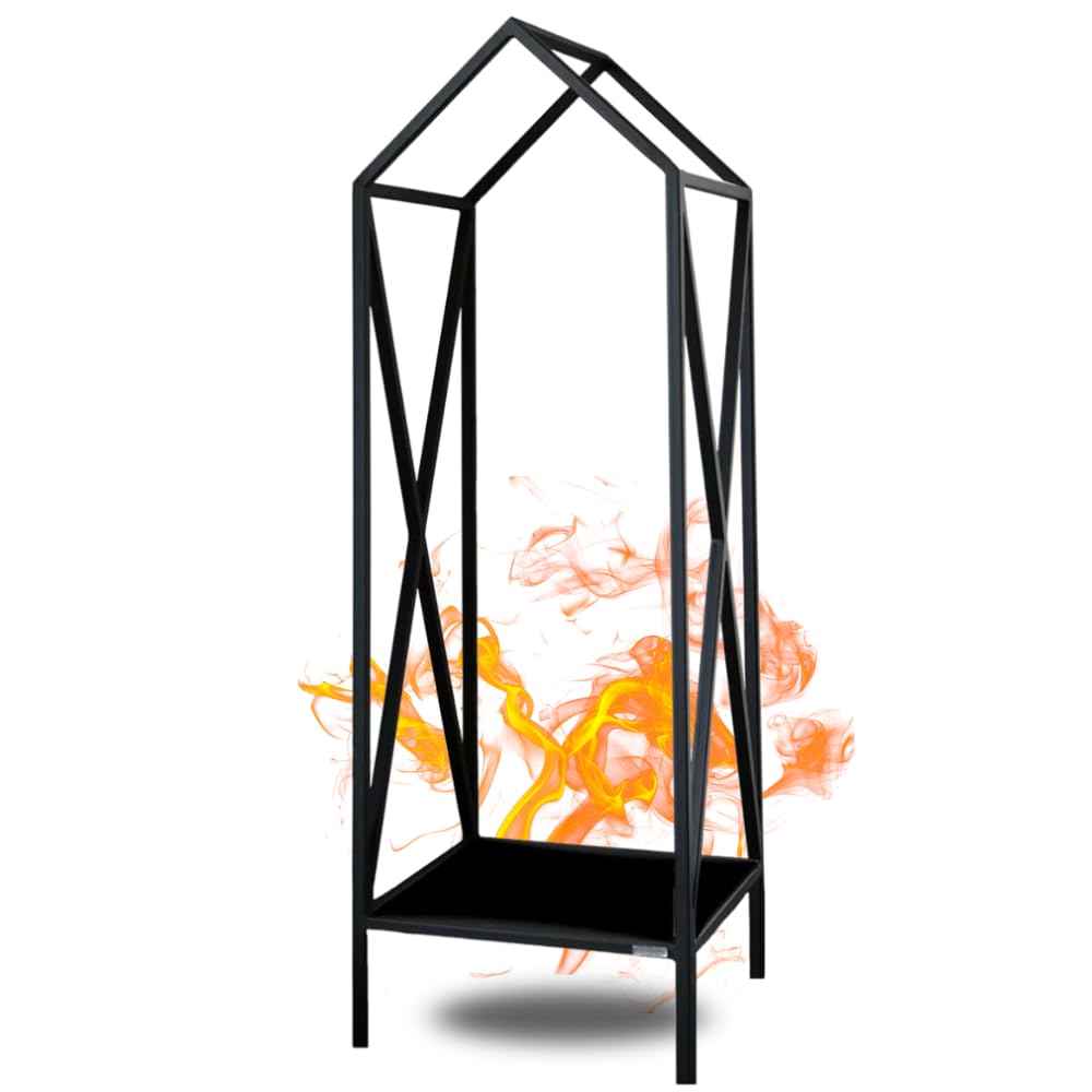 DELUKE Kaminholzregal innen Metall DUSI | Dachdesign, Schwarz | Feuerholzregal Kaminholzhalter Holzständer Holzhalter innen Holzlager