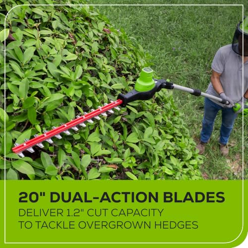 Image of Bundle of Greenworks 40V 8-inch Cordless Pole Saw with Hedge Trimmer Attachment 2.0Ah Battery and Charger Included + Greenworks 40V 5.0Ah Lithium-Ion Battery