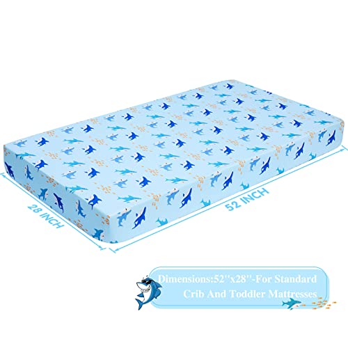 Image of UOMNY Crib Sheet for Baby Boys Shark Fitted Crib Sheets for Standard Crib and Toddler Mattresses Ocean Crib Mattress Sheets for Daycare 52 x 28 Blue