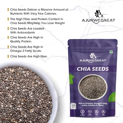 Image of AJURWEDAEAT Chia Seeds I Seeds for Eating | Seeds for Weight Management | Rich in Calcium, Protein & Fibre (100 GM - Pack Of 2)