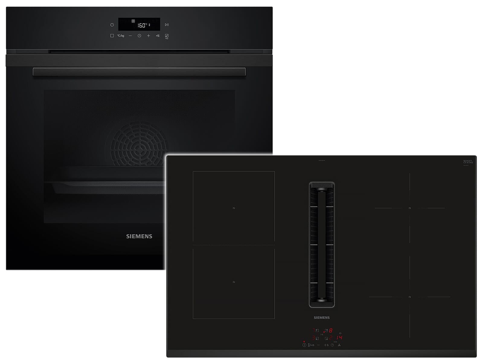 Siemens Set PQ227EA51Z Backofen Deep Black Inox HB271ABB3 + Induktionskochfeldabzug ED851BS16E
