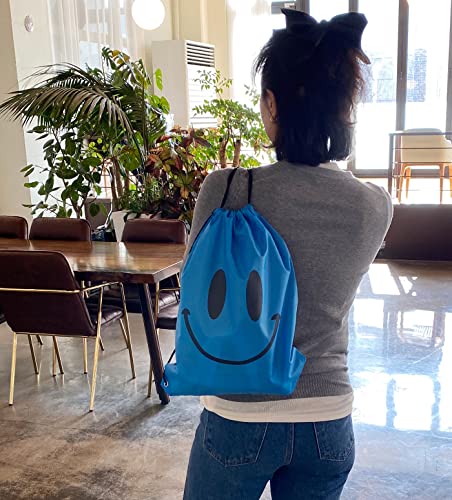 Cute Positive Smile Happy Face Fun Design Drawstring Sack Gym String Bag Sports Backpack Lightweight Daily Sackpack - Blue4