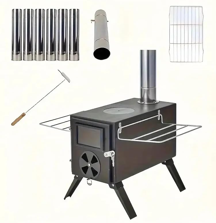 mumisuto Stufa Per Tenda Da Campeggio, Fornello Da Campeggio Portatile In Acciaio Inox, Con Camino, Resistente Alle Alte Temperature, Per Tende, Alloggi E Campeggio