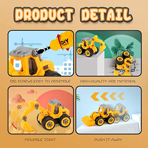 JoyGrow Take Apart Toys,4 pcs DIY Truck Car Toys Set for 3 4 5 6 7 Year Old Boys Girls, Construction Engineering STEM Learning Toys Building Play Set for Kids Children with Carry Case (Yellow) - Image 5