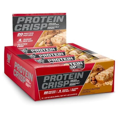 BSN Protein Crisp Bar, Protein Snack Bars, Crunch Bars with Whey Protein and Fiber, Gluten Free, Peanut Butter Crunch, 12 Count (Packaging May Vary) Cover
