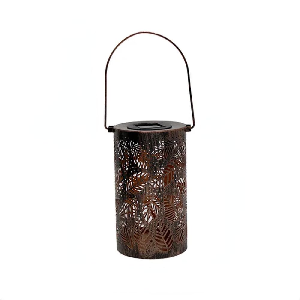 LED Solar Lantern Light Hollow Wrought Iron Projection Light Hanging Lamps Outdoor Garden Decor (D Style)