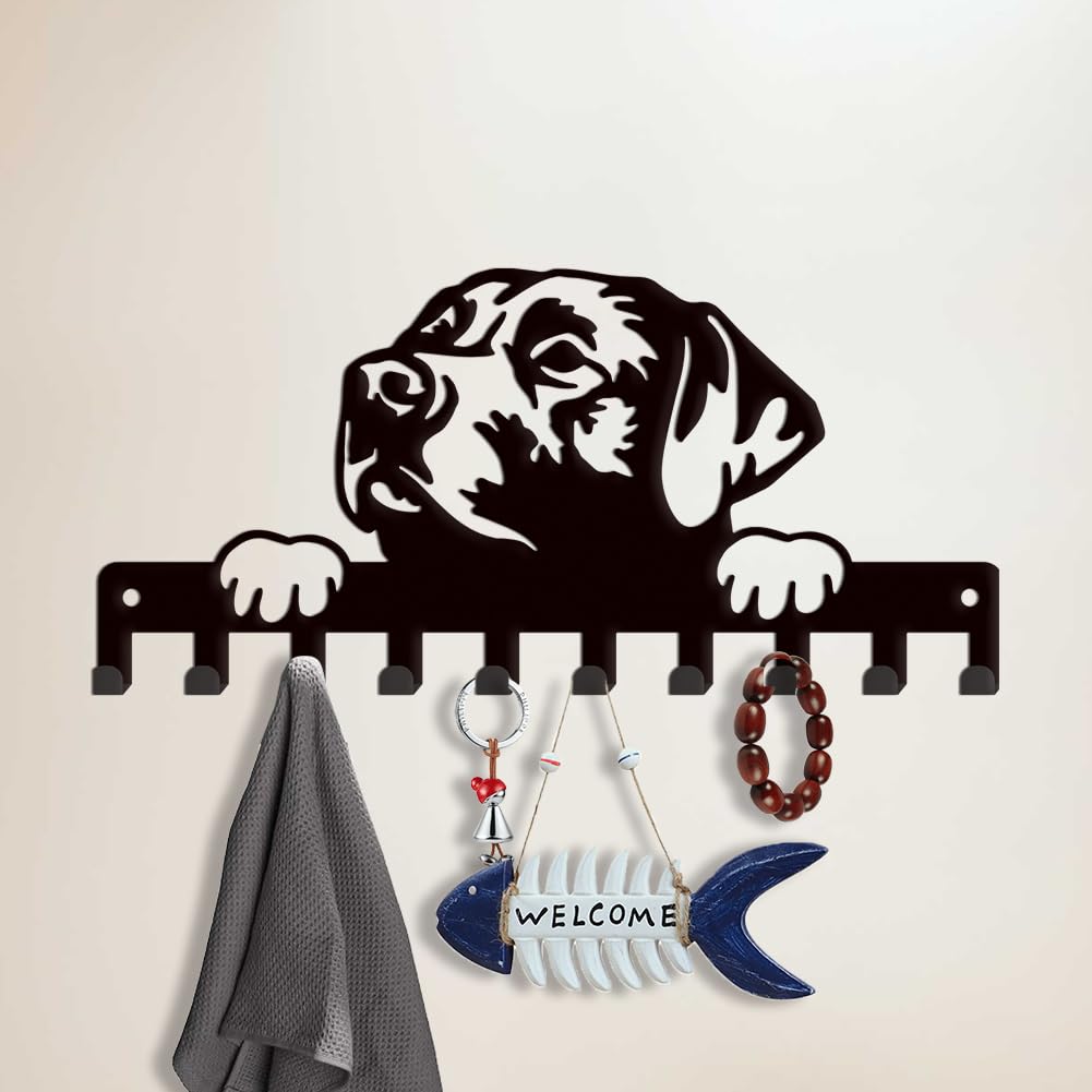 Portachiavi Da Parete Con 7 Ganci A Forma Di Zampa Di Cane - Organizer Da Ingresso In Metallo Con Scritta 'Let's Go For A Walk' - Include Tasselli - 4