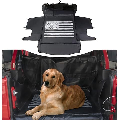 sukemichi Cargo Mat Dog Seat Covers for Jeep, Dog Cargo Liner for 2007-2025 Jeep Wrangler JK JL Unlimited 4 Door Accessories, Waterproof Oxford, Flag, Black Cover