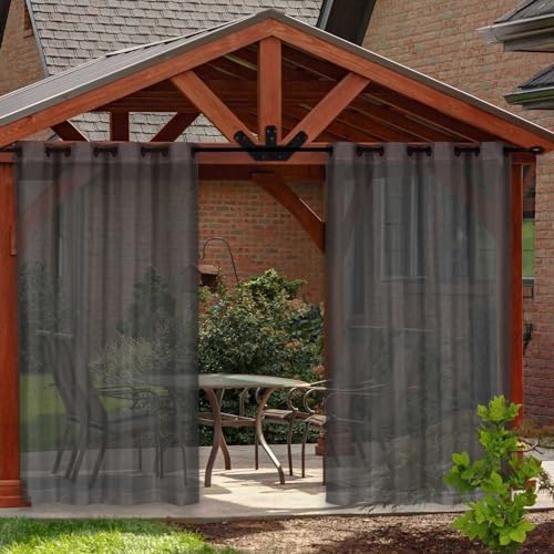Outdoor Privacy Sheer Curtain - 2 Pieces Waterproof Linen Blend with Grommets Fade-Resistant for Patio Veranda Pergola - Dark Gray W132xL213cm