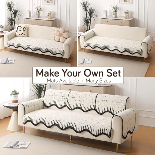 Image of HOKIPO Premium Supple Soft Wavy Sofa Cover Mat with Curve for 1 /2 /3 Seater and L Shape Sofa. Make Your Own Sofa Cover Set, Mat Length 90(D) x 60(L) cm, Off-White (AR-5972-OWHT)