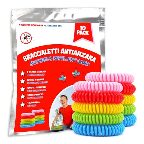 10 Braccialetti Antizanzare Naturali per Bambini Adulti – Bracciali Repellenti Zanzare con Oli Essenziali Citronella, Lavanda, Geranio – Braccialetti Anti Zanzare Regolabili, Impermeabili, Senza DEET