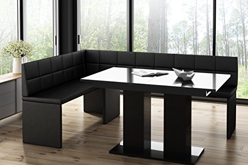 Eckbank Marta Schwarz mit Säulentisch Schwarz Küchenbank Sitzecke dick...