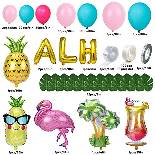Winrayk 110Pcs Tropical Hawaiian Aloha Balloon Garland Arch Kit Luau Party Decorations With Palm Leaves Flamingo Pineapple Juice Palm Tree Gold Aloha Balloon Summer Beach Party Decorations Supplies #TOP1