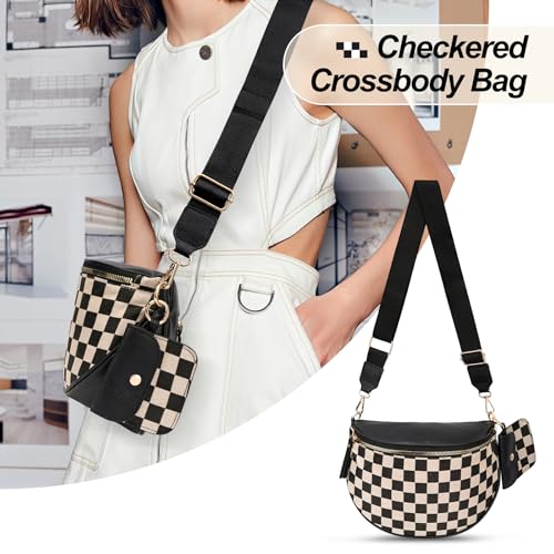 Image of Checkered Crossbody Bag, Bum Bags for Women Crossbody,Spacious Sling Bag Purse Fanny Packs with Shoulder Strap