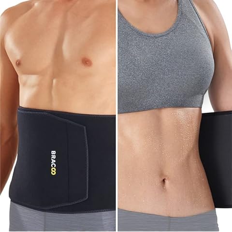 BRACOO Premium Waist Trimmer Wrap (Broad Coverage), Sweat Sauna Slim Belt for Men and Women - Abdominal Waist Trainer, weight less, Increased Core Stability, Metabolic Rate, SE22 (L/XL) Cover